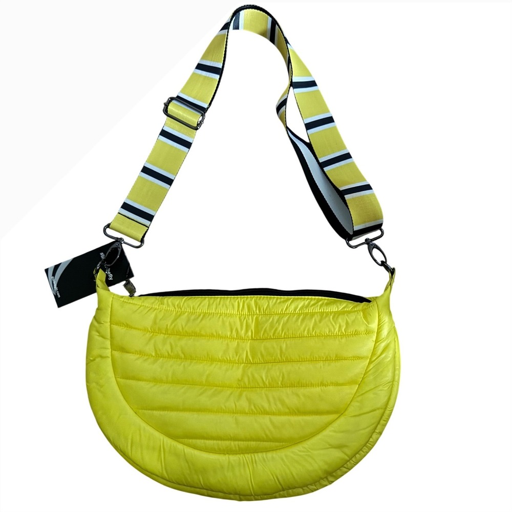 THINK ROYLN Yellow Fluo Halfmoon Puffy Crossbody Bag Reversible Strap 3 tone NWT